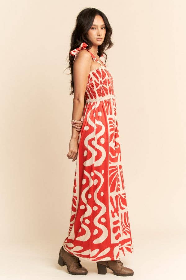 RETRO GEO FLORAL POSITION PRINTED KNIT JUMPSUIT