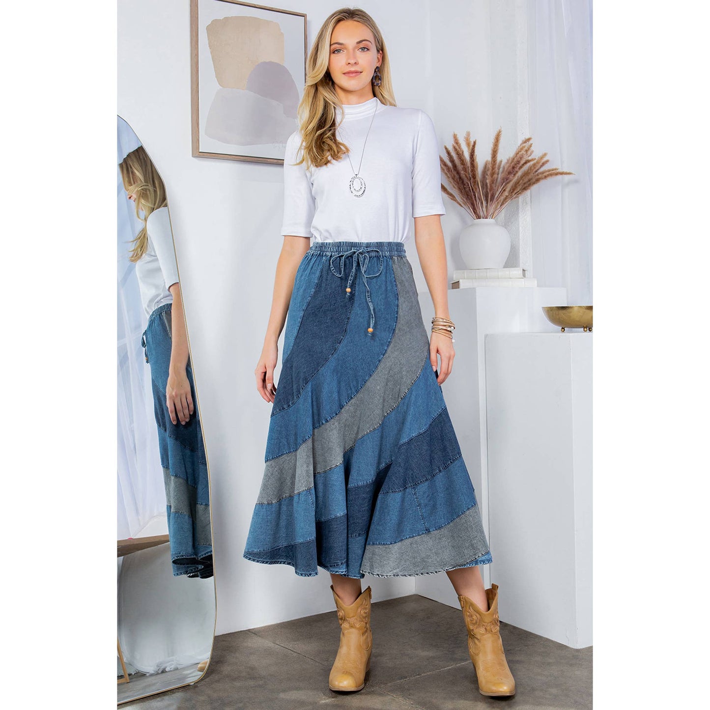 Denim Magic: Mid-Length Skirt With Asymmetrical Bias Panels
