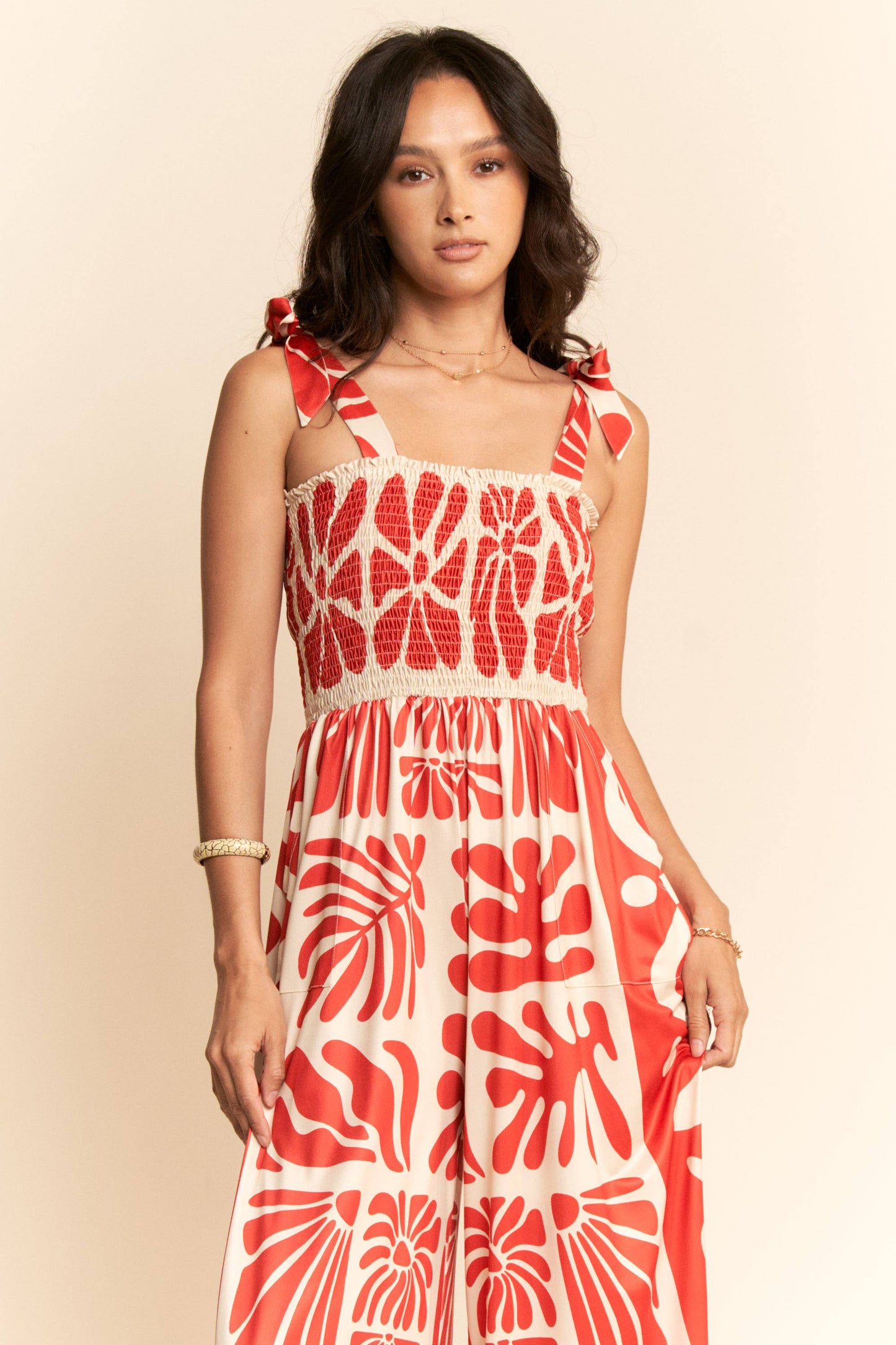 RETRO GEO FLORAL POSITION PRINTED KNIT JUMPSUIT