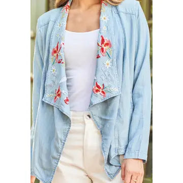 Embroidered Denim Tencel Jacket