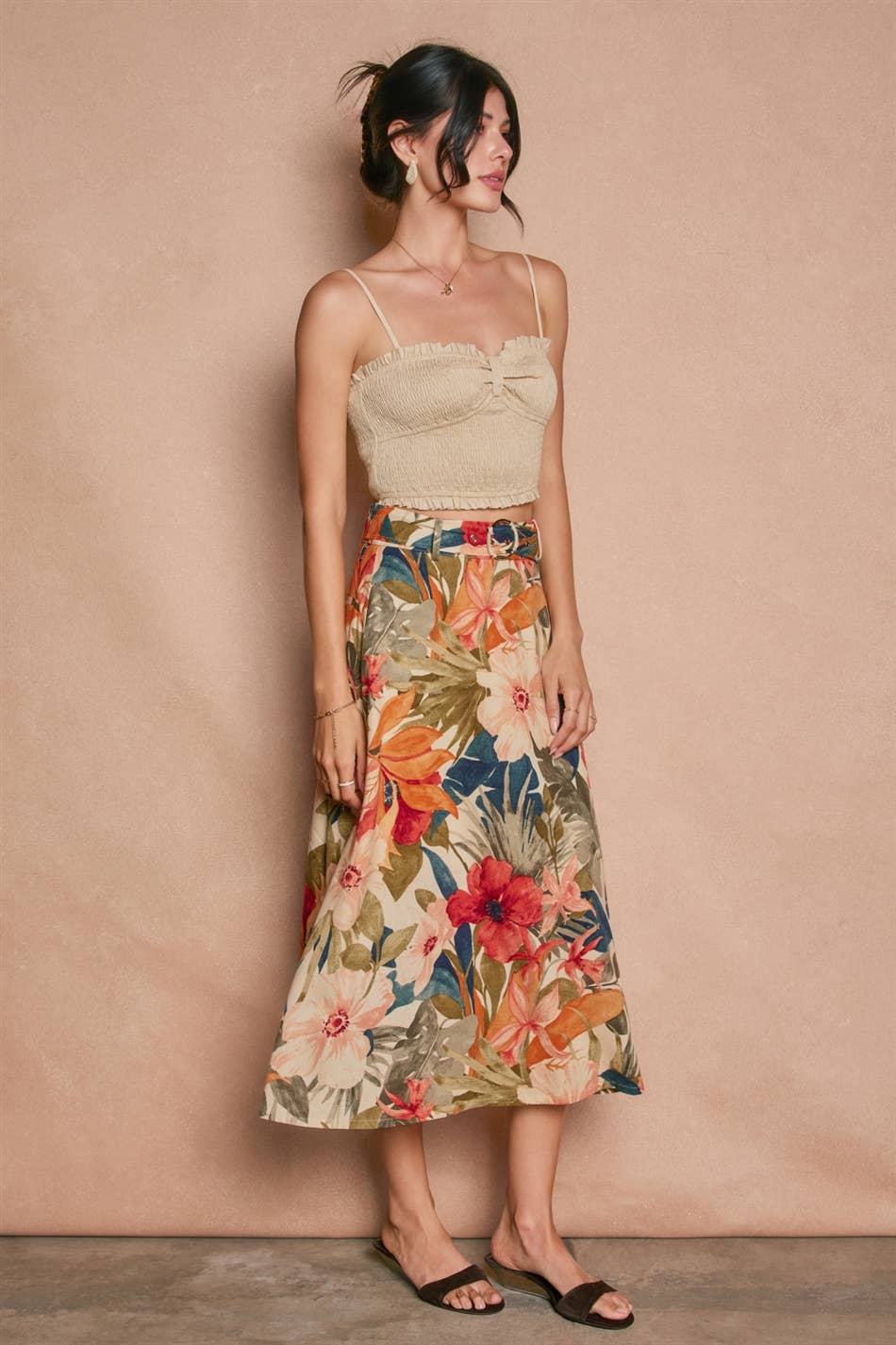 Countryside Bird Buckled A Line Midi Skirt